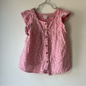 🌼 5/$25 Cat & Jack Girls Pink Polka Dot Button Down Top Flutter Sleeve 6/6X